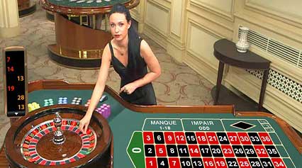 Live Roulette croupier and table