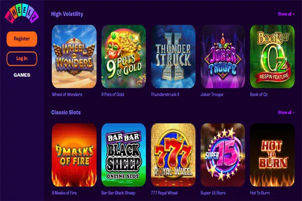 wheelz casino games