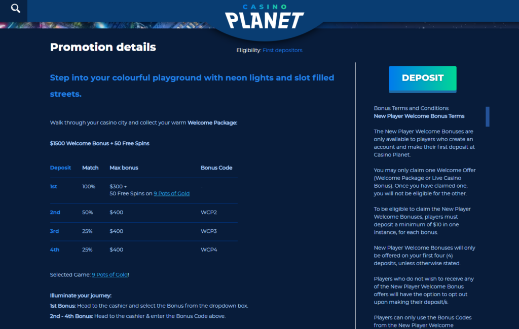 Casino Planet bonus code