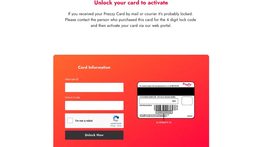 Prezzy Card unlock your card to activate