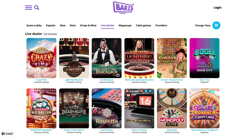 Barz Casino live dealer games