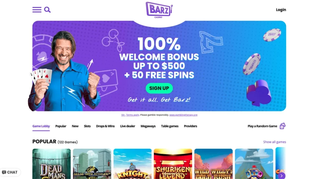 Barz Casino homepage